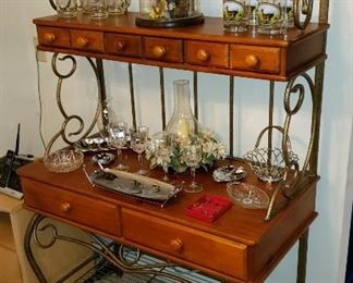 Vintage Metal & Wood Bakers Rack with drawer storage