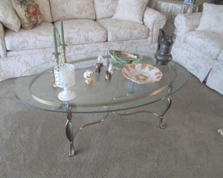 Glass and brass coffee table