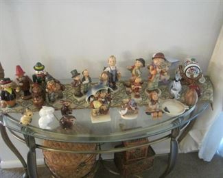 Hummels, wood figures, rabbits, head vase