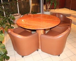 Mario Bellini Round Table with 4 Leather Barrel Chairs on Casters