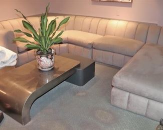 Large Sectional and Contemporary Coffee Table with Potted Plant