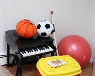 Toys including Kid's Piano and Balls