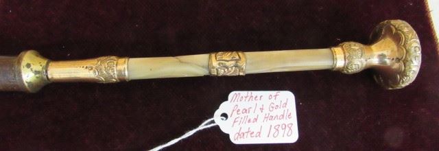 1898 Walking Cane w/Mother of Pearl & Gold Filled Handle