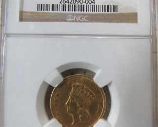 NGC  1854 Gold $3.00 Coin - XF 45