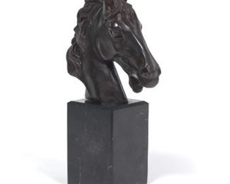  Bronze Bust of a Horse on Marble Base 