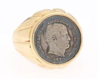 1813 Napoleon I Silver Coin and Gold Ring 