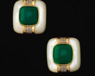 A Pair of Mother of Pearl Chrysoprase Earrings 