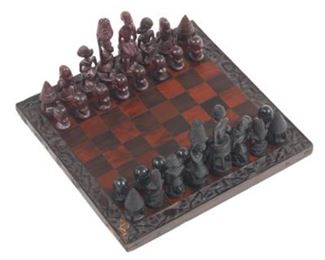 African Carved Wood Chess Set 