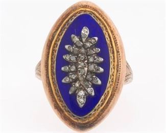 Antique Gold, Enamel and Diamond Ring 