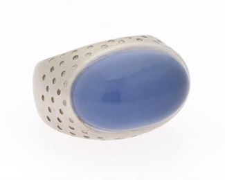 Antonio Bernado Gold and Lavender Blue Chalcedony Ring 