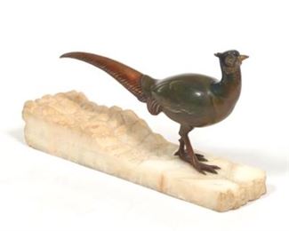 Bronze Pheasant on Alabaster Base 