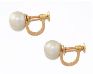 Cartier Gold and Pearl Pair of Earrings 