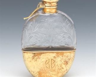 Cartier New York Gold and Carved Crystal Flask 
