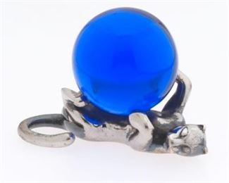 Cartier Sterling Silver Panther and Blue Glass Ball 