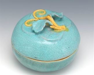 Chinese Export Porcelain GeType Robins Egg Glazed Peach Box with Cover 