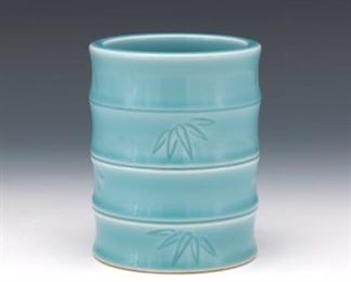Chinese Porcelain ClairdeLune Glazed Bamboo Form Brushpot, Qianlong Incised Marks 