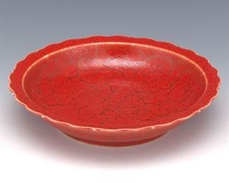 Chinese Porcelain Crackled Flambe Glaze Dish, Apocryphal Kangxi Marks 