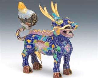 Chinese Qilin Cloisonne Enameled Cabinet Sculpture