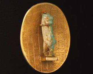 Egyptian Ushabti in Gold Brooch