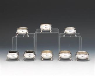 Eight Sterling Silver Salt Cellars by Various Makers 