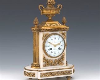 French Belle Epoque L. Leroy  Cie Paris dOre Bronze and Marble Clock, ca. 19th Century 