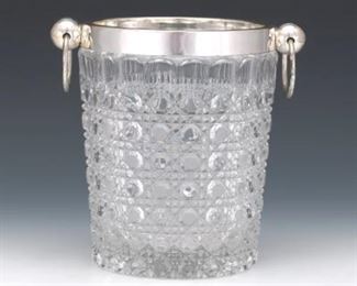 Glass and Silver Tone Metal Champagne Ice Bucket 