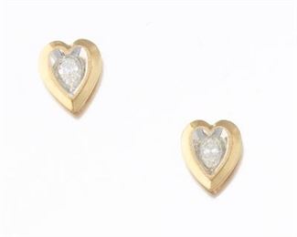 Gold and Diamond Heart Earrings 