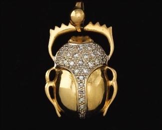 Gold and Diamond Scarab Pendant 