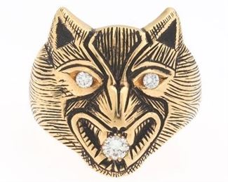 Gold, Diamond and Enamel Feline Fashion Ring 