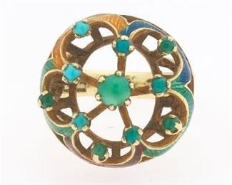 Gold, Enamel and Turquoise Ring 