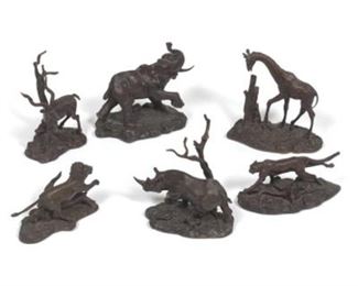 Group of Six Franklin Mint Bronze African Wildlife Figurines
