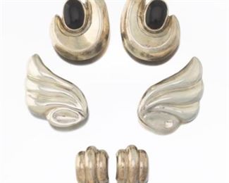 Group of Three Pairs of Silver Ear Clips 