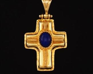 Italian Gold and Lapis Lazuli Cross Pendant 