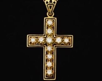 Italian Gold, Diamond and Enamel Cross on Chain 