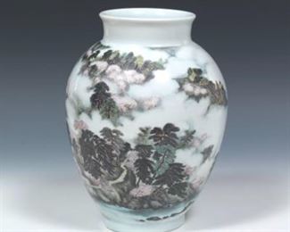 Japanese Porcelain Landscape Enamelled Vase, ca. Meiji Period 