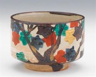 Japanese Tea Bowl with Autumn Leaves
