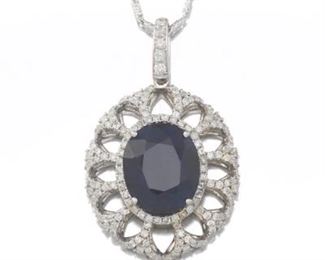 Ladies 10.08 Ct Sapphire and Diamond Pendant on Chain 