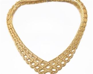 Ladies Alexandros Gold and 21.50 Ct Total Diamond Lattice Lace Necklace 