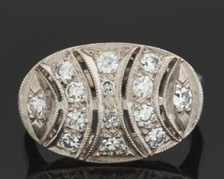 Ladies Art Deco Gold and Diamond Ring 