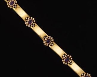Ladies Buccellati Style Gold, Amethyst and Diamond Bracelet 