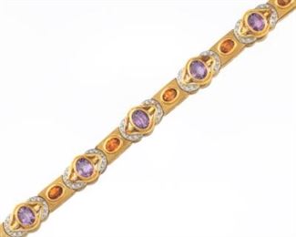 Ladies Buccellati Style Gold, Amethyst, Amber Citrine and Diamond Bracelet