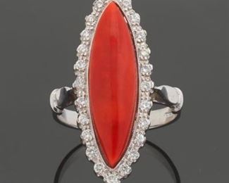 Ladies Coral and Diamond Ring 