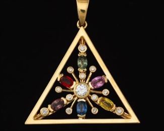 Ladies Diamond and Gemstone Triangular Pendant 