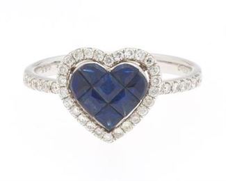 Ladies Diamond and Sapphire Heart Ring
