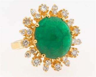 Ladies Emerald Cabochon and Diamond Ring, GIA Report 