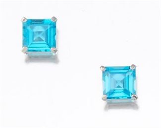 Ladies Gold and Blue Topaz Pair of Ear Studs 
