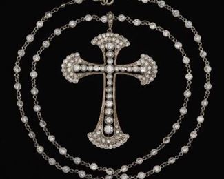 Ladies Gold and Diamond Byzantine Style Cross on 