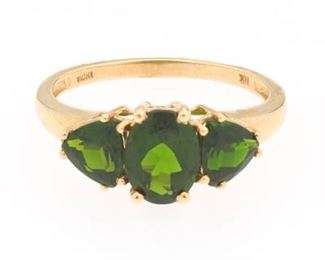 Ladies Gold and Green Chrome Diopside Ring 