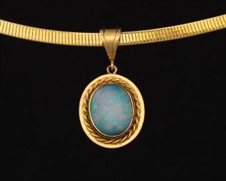 Ladies Gold and Opal Pendant on Gold Omega Necklace 