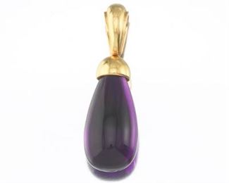 Ladies Gold and Pear Shape Carved Amethyst Pendant 